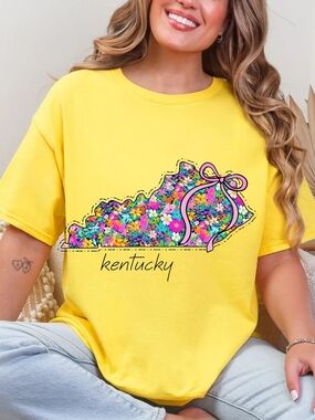 Gildan Yellow Kentucky Floral State Tee